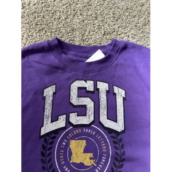 LSU Tiger Purple Pull Over Long Sleeve Cropped Sweater Womens NCAA Size Medium - Picture 4 of 10